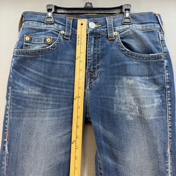 True Religion Jeans Women's 31 (12) Blue Tapered Leg Stained High Rise Fit - Picture 14 of 16